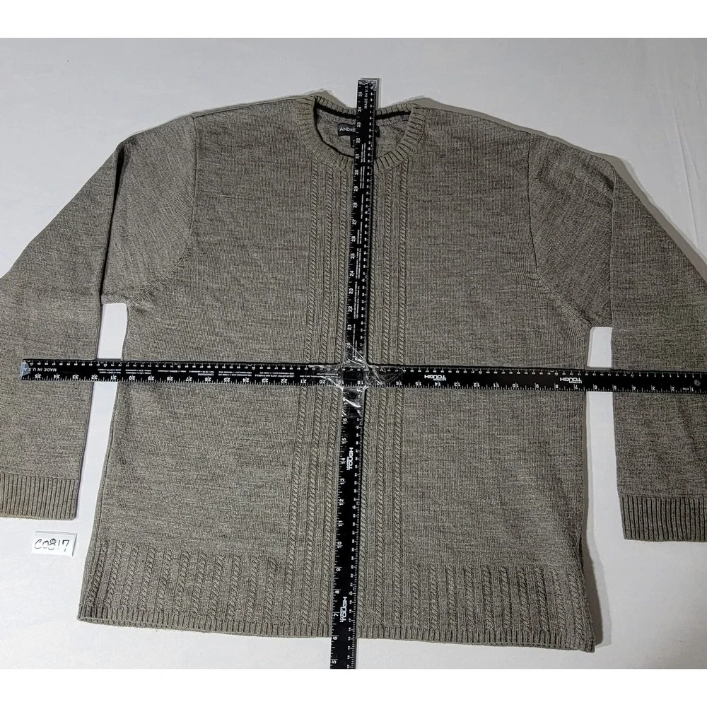 Andrew Fezza Mens XXL‎ Crewneck Sweater Heathered Tan Cable Knit Acrylic